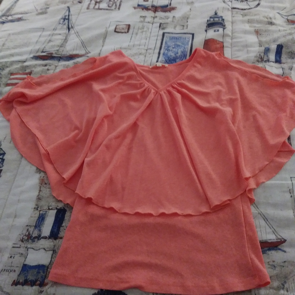 Pink Flowy Top with Shoulder Cutouts